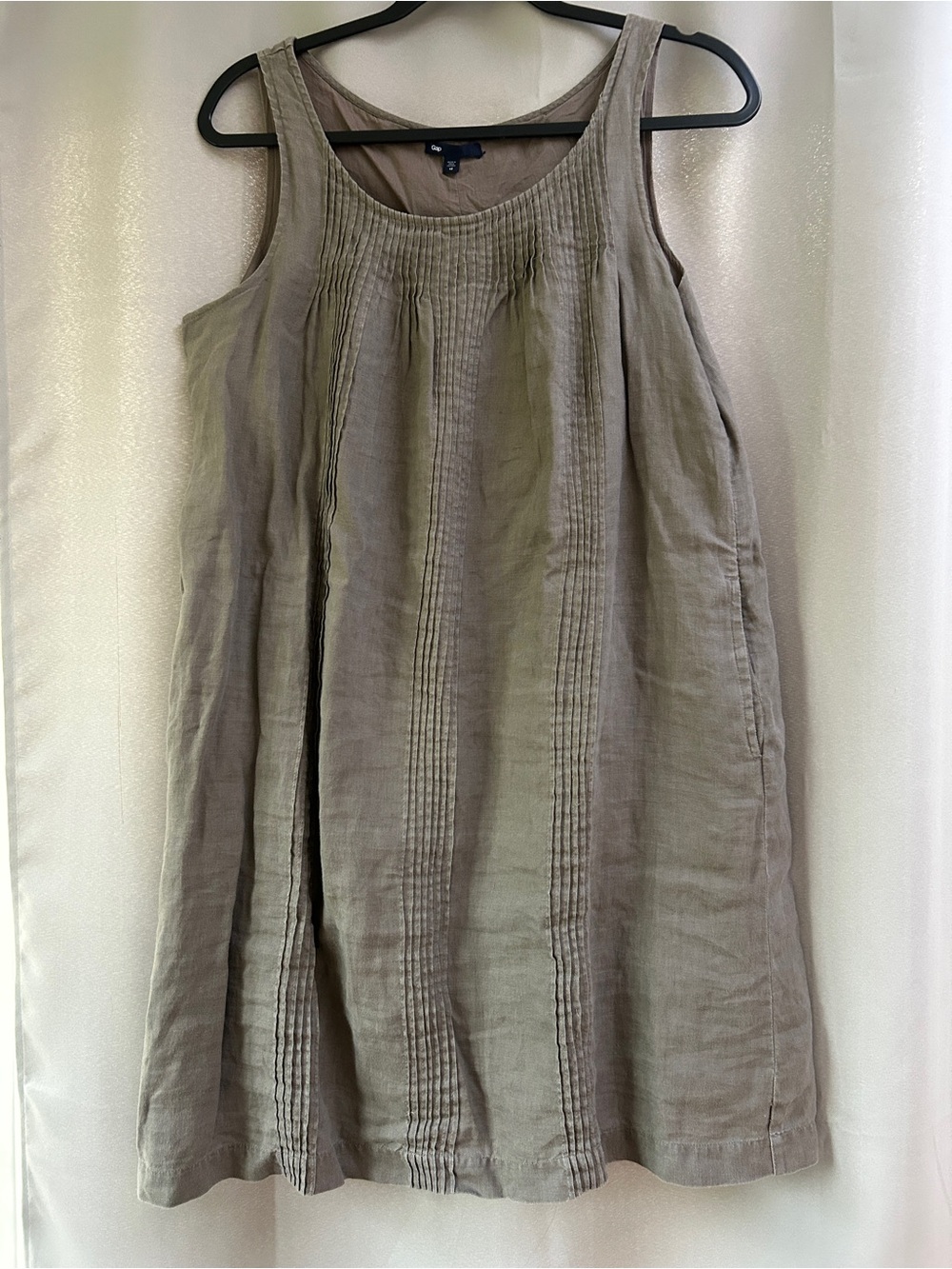 GAP Sleeveless linen Pintuck Dress - Tan brown Taupe